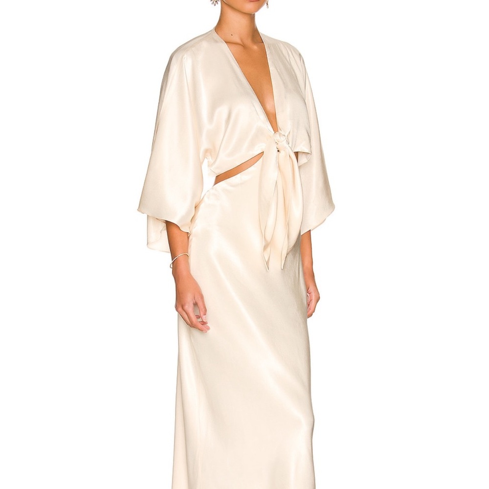 Shona Joy La Lune Tie Front Bias Midi Dress -  Cream - US size 4 NWT - Picture 2 of 9